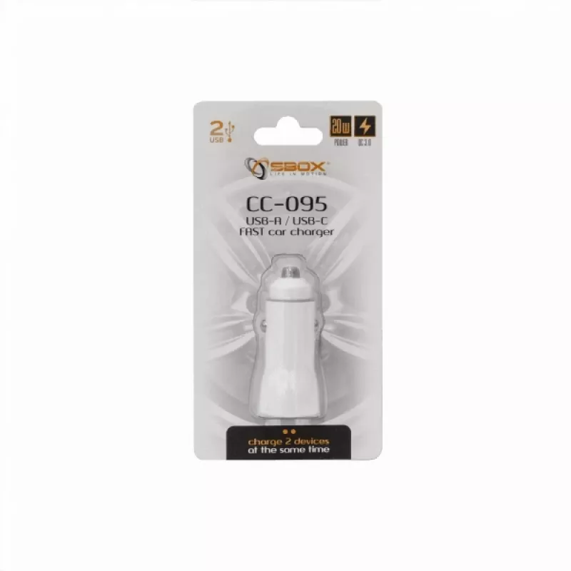 Sbox automobilinis įkroviklis CC-095 20W baltas