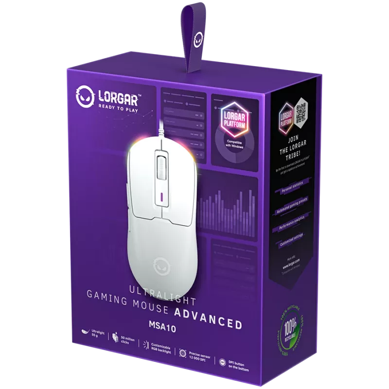 LORGAR MSA10, Ultralight Wired Gaming pelė Advanced, balta