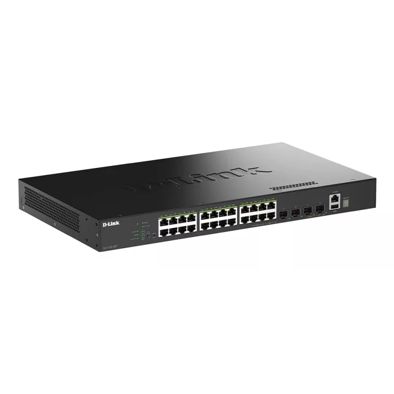D-Link 28 prievadų „Gigabit“ sudedamas PoE+ išmanusis valdomas jungiklis su 4 x 10G SFP+ prievadais
