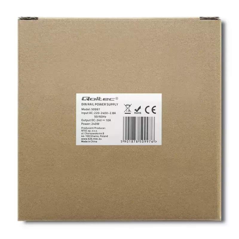 DIN bėgio maitinimo šaltinis QOLTEC 50997 240W 24V 10A