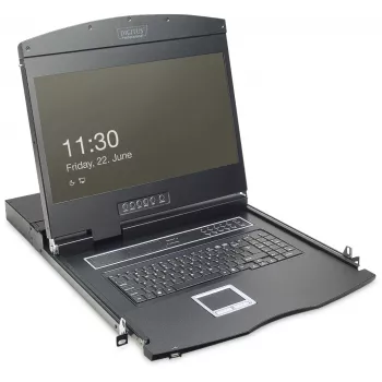 19 colių LCD KVM konsolė DIGITUS DS-72211-5US, 16 prievadų Cat 5, 1366x768, JAV tarptautinė klaviatūra