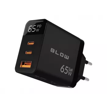 LCD sieninis įkroviklis USB lizdas + USB-Cx2 PD 65W GAN juodas vatmetras