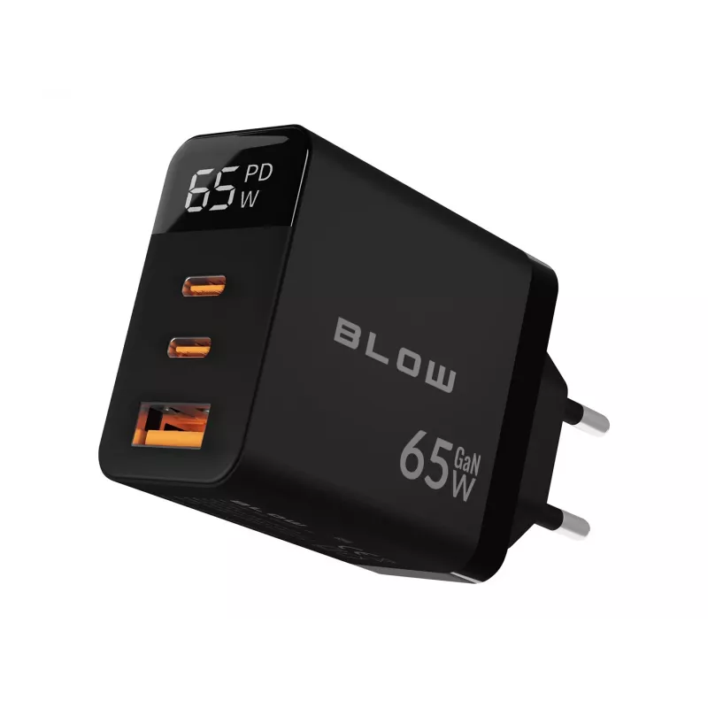 LCD sieninis įkroviklis USB lizdas + USB-Cx2 PD 65W GAN juodas vatmetras