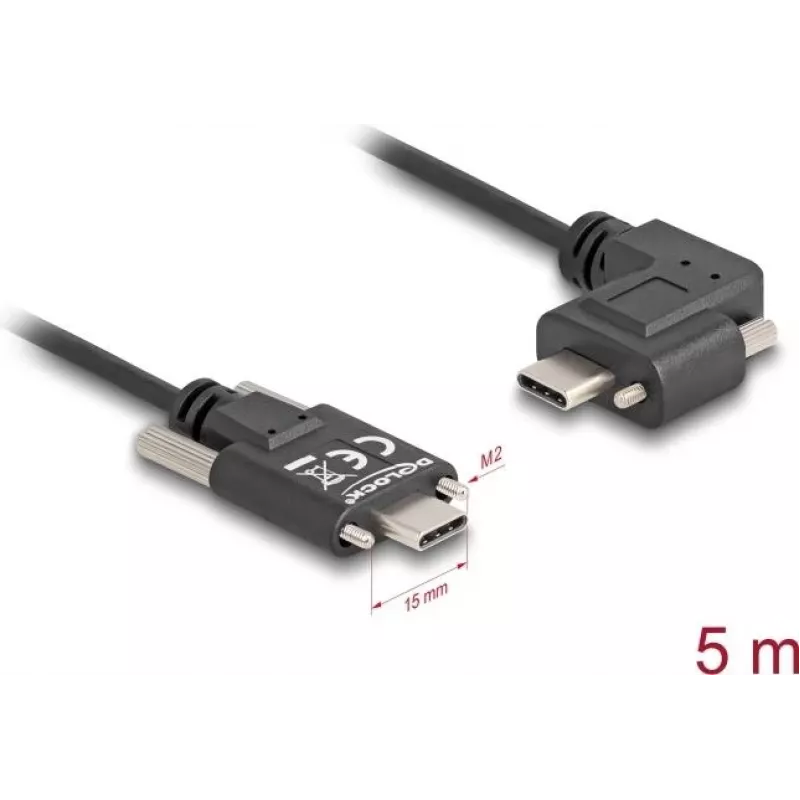 DeLOCK USB 2.0 kabelis USB Type-C kištukas į USB Type-C kištuką, kampuotas kairėn/dešinėn, PD 3.0, 60 W, 5 m