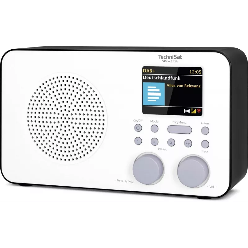 Internetinis radijas TECHNISAT VIOLA 2 C IR — Analoginis ir skaitmeninis imtuvas, DAB+/FM, Wi‑Fi, 3 W, 2,4 colio TFT, 3,5 mm, juoda/baltas