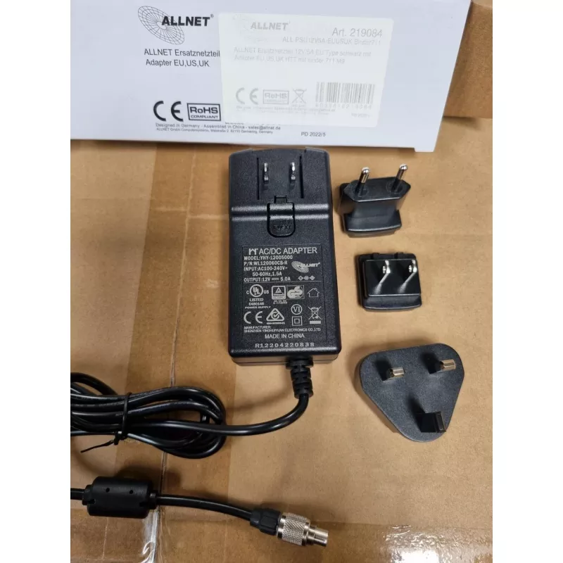 Maitinimo blokas ALLNET ALL-PSU12V5A-EUUSUK-Binder711 12V 5A su Binder 7/11 jungtimi (EU/US/UK kištukai)