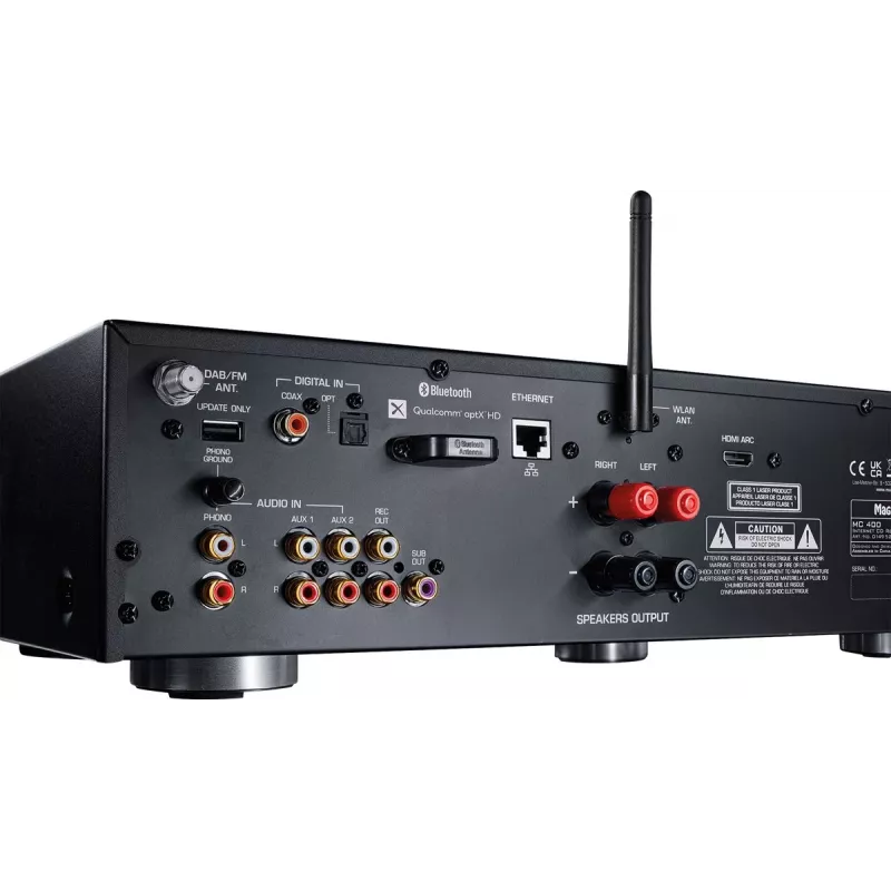 Stereo imtuvas Magnat MC 400 — 2.0 kanalai, 40 W kanalui, CD grotuvas, Wi‑Fi, Bluetooth, DAB/FM, Ethernet (juodas)
