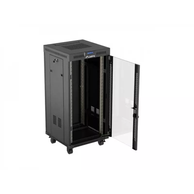 Laisvai stovinti stelažinė spinta LANBERG FF01-6624-12BL 24U 19 colių 600×600 mm, IP20, 1200 kg, juoda