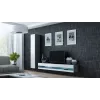 TV staliukas Cama Meble VIGO NEW 30/140/40 — 1400×400×300 mm, pilkas viršus, medžio drožlių plokštė, pilkas rėmas, balti blizgūs fasadai