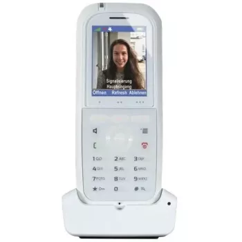 DECT telefonas agfeo DECT 77 IP — belaidis VoIP ragelis su garsiakalbiu, skambintojo ID, ekranu (balta)