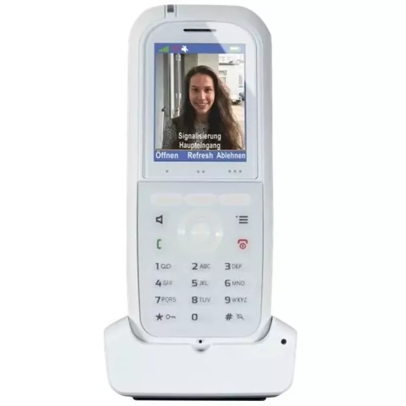 DECT telefonas agfeo DECT 77 IP — belaidis VoIP ragelis su garsiakalbiu, skambintojo ID, ekranu (balta)