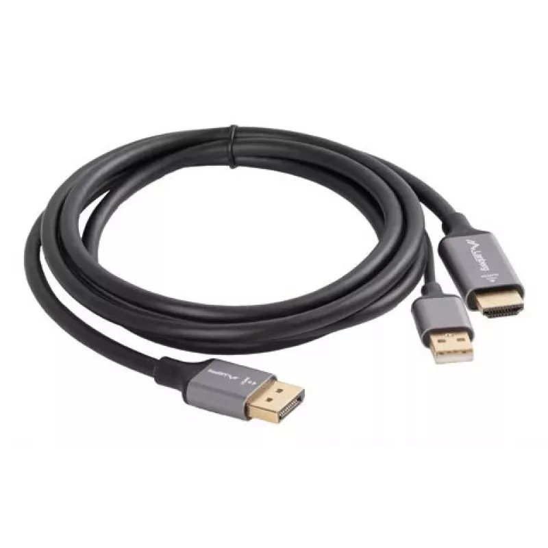 Lanberg CA-HDDP-20CU-0018-BK vaizdo kabelio adapteris 1,8 m DisplayPort HDMI + USB juoda, sidabrinė