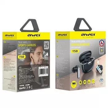 Awei ausinės Bluetooth 5.3 T50 TWS įkrovimo dėklas / juodos