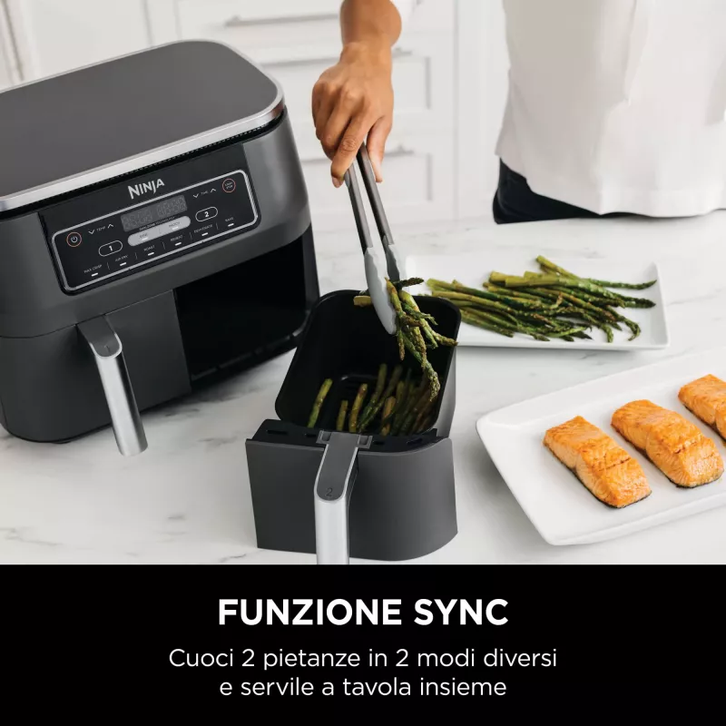 Ninja AF300 Dvigubas 7,6 L Laisvai pastatomas 1690 W Karšto oro gruzdintuvas Juodas