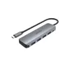 USB šakotuvas Unitek P5+ — 5 prievadai (4 × USB 3.2 Gen 2 Type-A), USB 3.2 Gen 1 šeimininkas, 5 Gbit/s, 10 W PD, aliuminis, pilka
