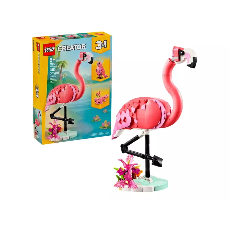 LEGO Creator 3-in-1 Pink Flamingo 31170 surenkamų modelių rinkinys, 288 detalės, aukštis 230 mm, rekomenduojamas amžius 8+