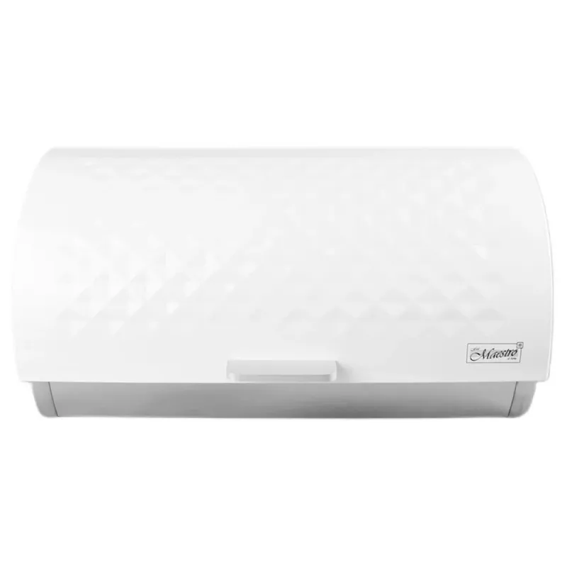 Duonos laikymo indas Maestro MR-1676-WHITE, nerūdijančio plieno atverčiamas dangtis, baltas, 385×255×190 mm