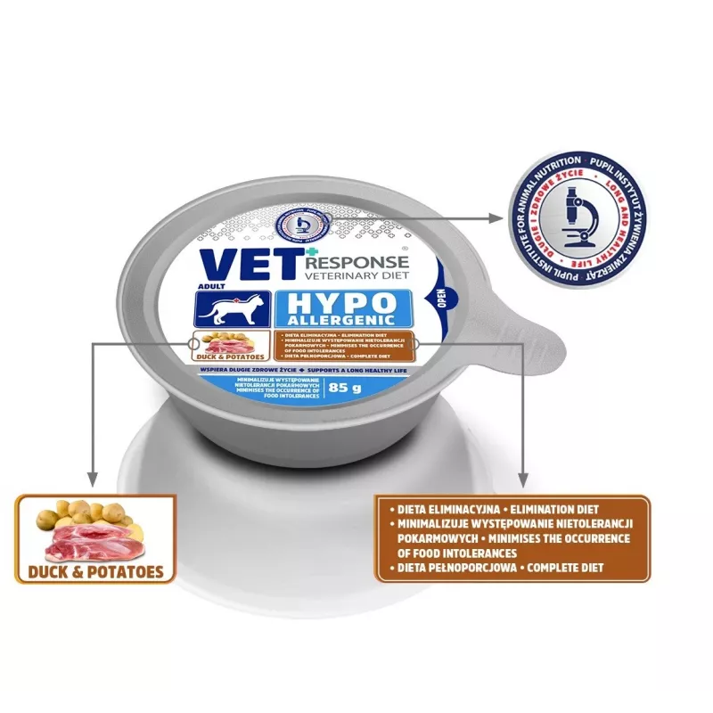 VET RESPONSE Hipoalerginė antis - šlapias kačių ėdalas - 85g