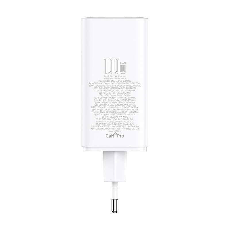 Sieninis greitasis įkroviklis Baseus GaN6 Pro 100W su 2× USB-A ir 2× USB-C