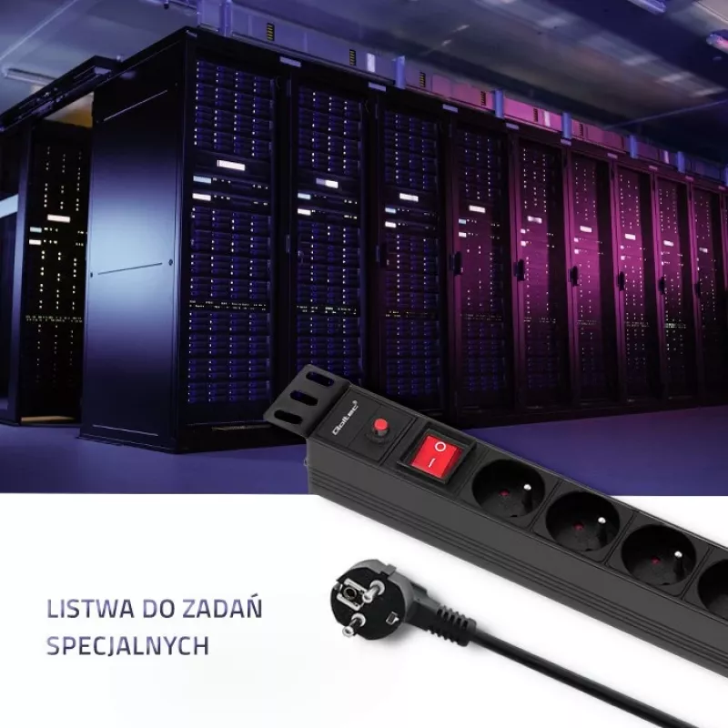 Qoltec 53996 Maitinimo juosta RACK 19 | 1U | 16A | PDU | 8xFRANCAI | 2m