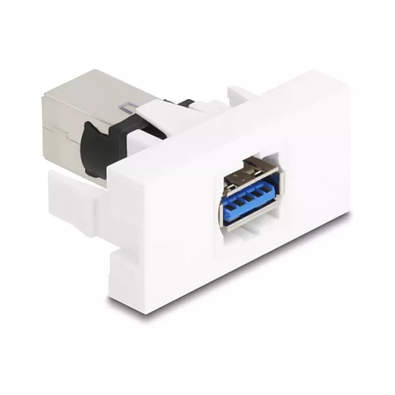 „Keystone“ modulis DELOCK 90910 — plokščia USB A jungtis, balta, 45×22,5×42,6 mm