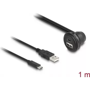 “DeLOCK” USB 2.0 kabelis USB Type-A kištukas ir USB Type-C patinas į USB Type-A lizdas 90° kampuotas ir USB Type-C patelė 90° kampuotas 1 m juodas