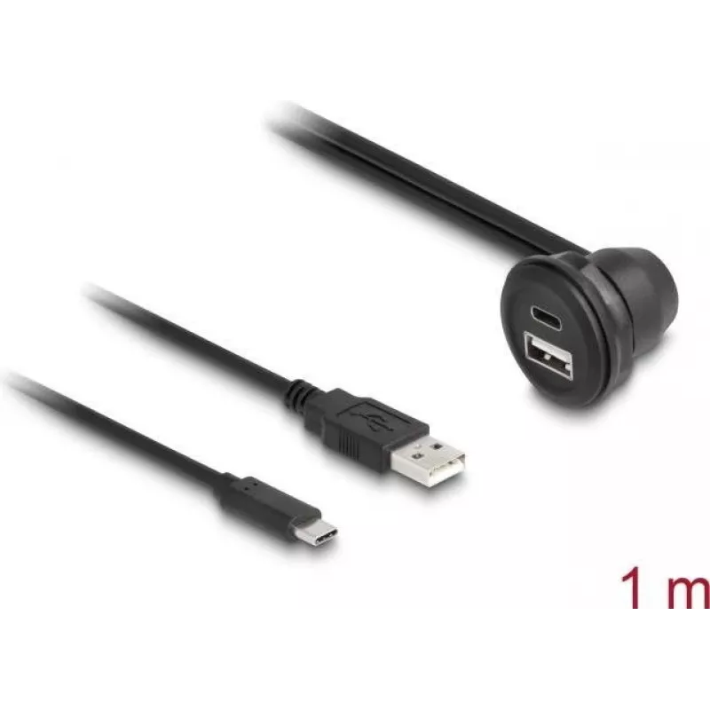 “DeLOCK” USB 2.0 kabelis USB Type-A kištukas ir USB Type-C patinas į USB Type-A lizdas 90° kampuotas ir USB Type-C patelė 90° kampuotas 1 m juodas