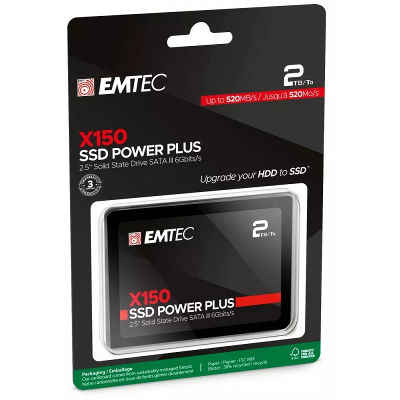 Emtec X150 Power Plus - SSD - 2 TB - vidinis - 2.5 (6,4 cm) - SATA 6Gb/s (ECSSD2TX150)