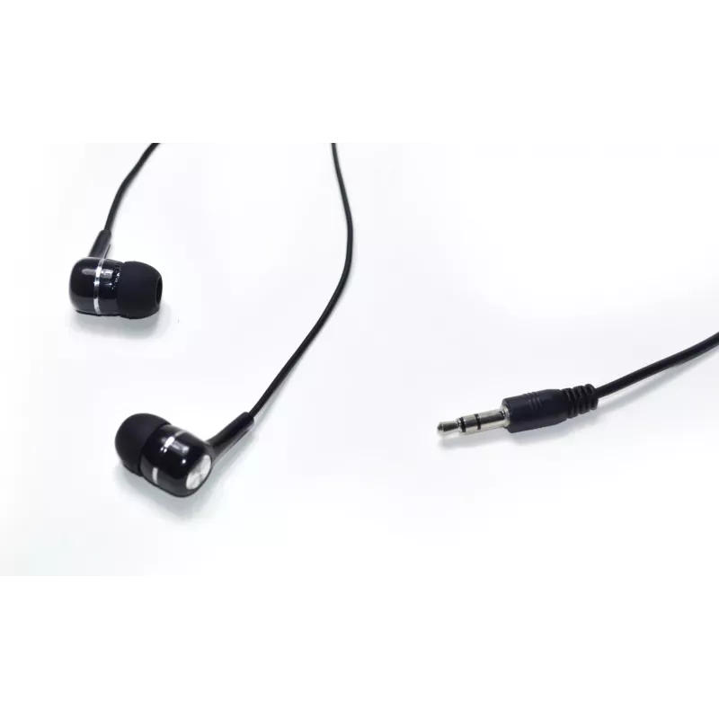 Laidinės į ausis įdedamos ausinės VAKOSS LT-437EX, binauralinės, 3,5 mm, 1 m laidas, 32 Ω, 20–20000 Hz, uždaros, juodos