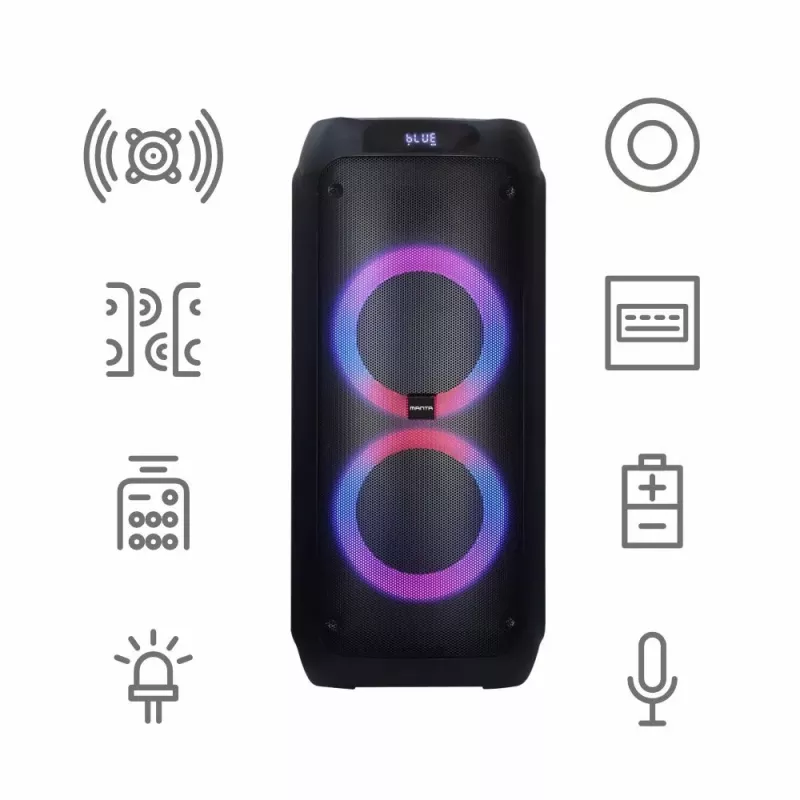 Nešiojama kolonėlė MANTA ATTIS SPK0802 120 W, Bluetooth, laidinis įvestis, įkraunama, FM, LED lemputės