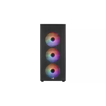 PC korpusas AEROCOOL PGS DESIGNER-G-BK-v1 ATX midi bokštas, grūdintas stiklas, 4 RGB ventiliatoriai, palaiko ATX, GPU 34,5 cm, CPU aušintuvas 158 mm