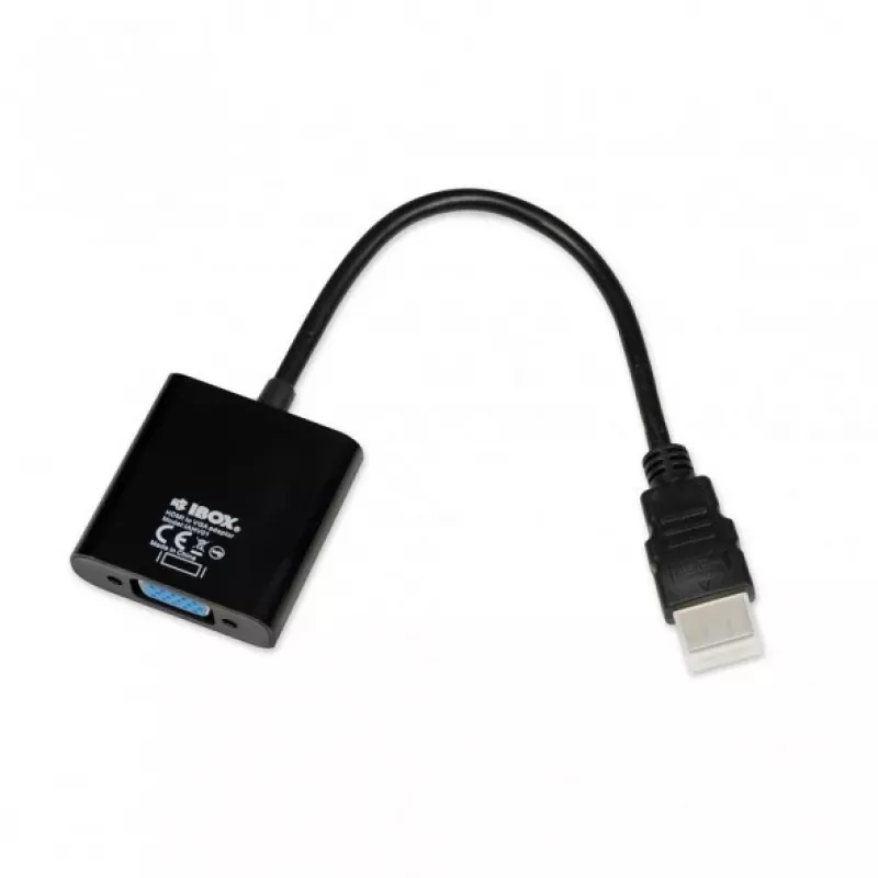 Vaizdo kabelio adapteris IBOX HDMI Type A kištukas į VGA D-Sub lizdą, 1080p, juodas, 105×25×20 mm