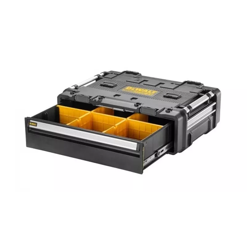 DeWalt DWST08510-1 įrankių dėžė — aliuminio ir plastiko konstrukcija, juoda/geltona
