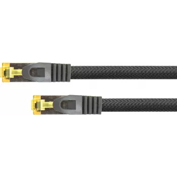 Python® serijos RJ45 komutacinis kabelis su Cat.7 neapdorotu kabeliu, užrakto apsauga (RNS®) ir nailoniniu pynimu, S/FTP, PiMF, be halogenų, 600 MHz, OFC, juodas, 25 m (8070PY-250S)