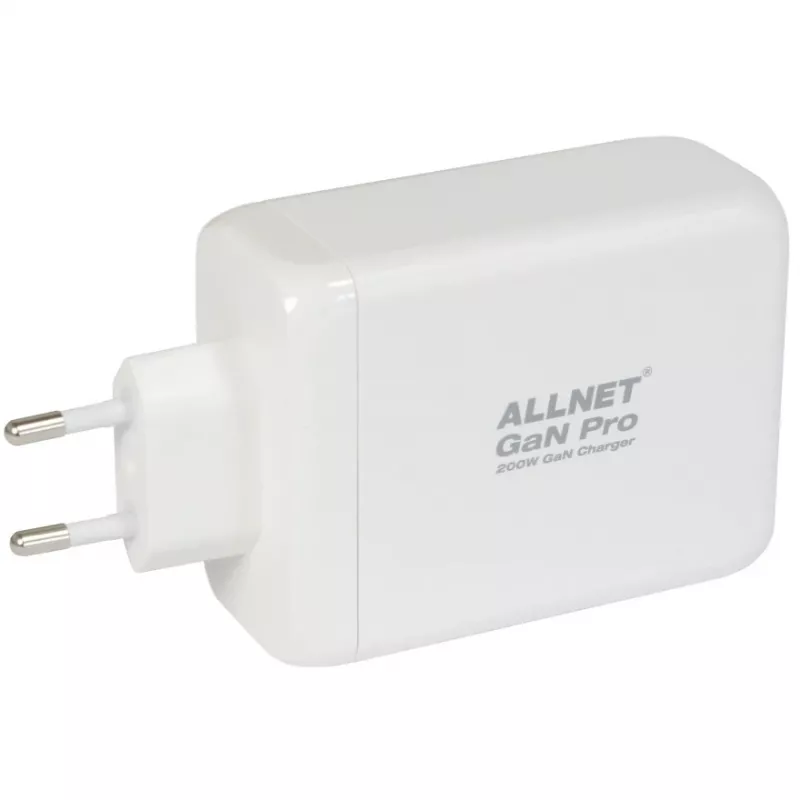 ALLNET maitinimo blokas PSU-GaNPD-USB-1A3C-200W — 200 W GaN USB įkroviklis, 1× USB-A, 3× USB-C
