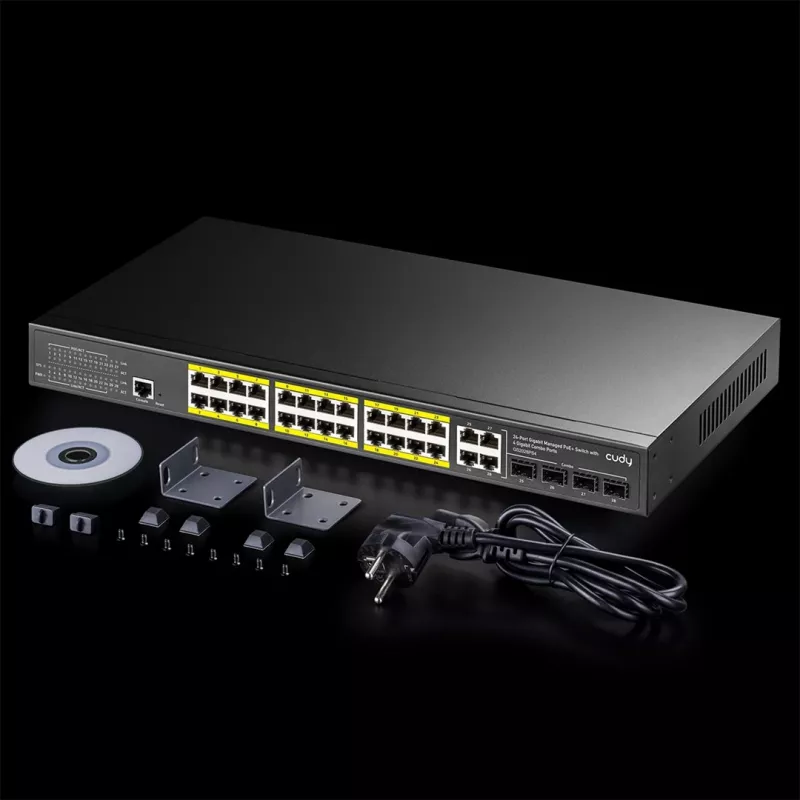 Valdomas komutatorius Cudy GS2028PS4 L2 Gigabit Ethernet 24 prievadai PoE 1U juodas