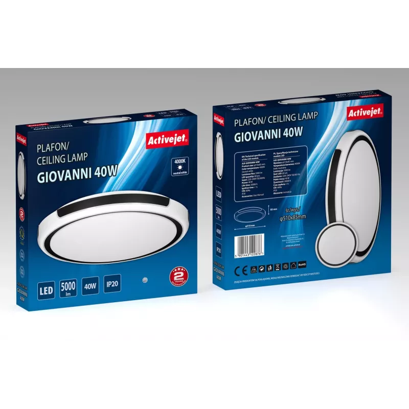 LED lubinis šviestuvas ActiveJet AJE-GIOVANNI 40W 4000K 5000 lm apvalus 51 cm baltas/juodas