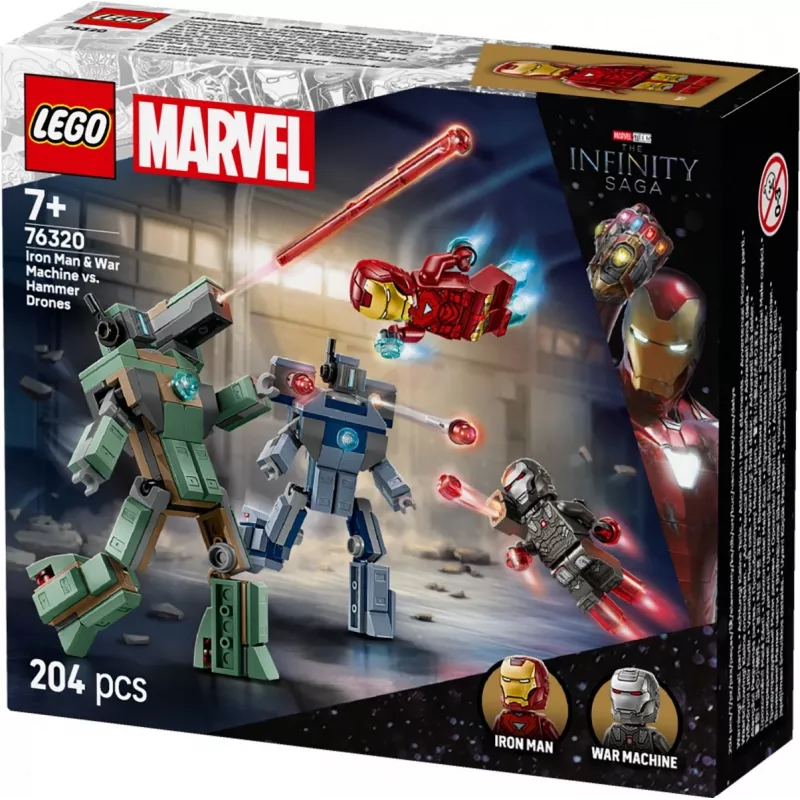 Konstravimo žaislas LEGO Marvel Super Heroes Geležinis žmogus ir War Machine rinkinys 76320, 204 dalys, 2 minifigūrėlės, 100 mm aukštis