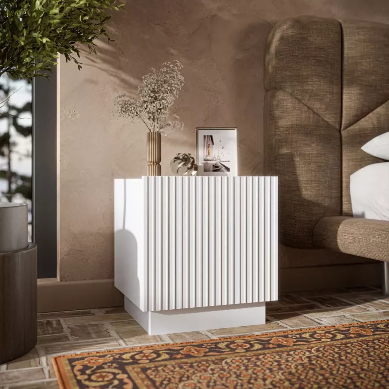 Naktinis staliukas Cama 2 vnt. LIVERTI 45x42x47 cm baltas MDF/drožlių plokštė