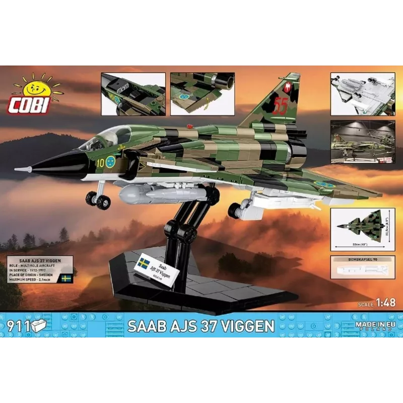 Konstruktorius Cobi Blocks Saab AJS 3 Viggen 911 vnt. modelio rinkinys, 911 dalių