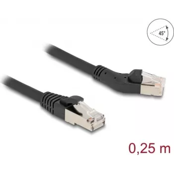 Tinklo kabelis DeLOCK RJ45 Cat.6A 45° kairysis kampinis į tiesų 0,25 m juodas