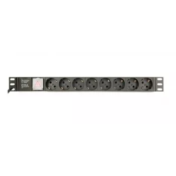 Maitinimo paskirstymo įrenginys GEMBIRD EG-PDU-014-C14, 8 kintamosios srovės lizdai, C14 įvestis, 3 m laidas, 1U, 3680 W, 10 A, aliuminis, juodas