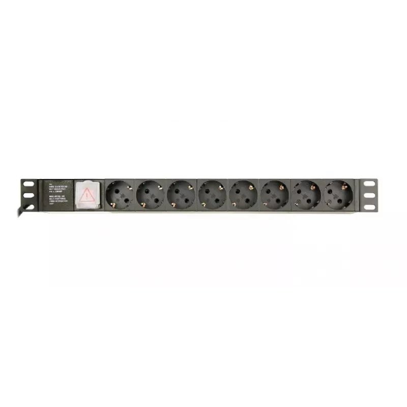 Maitinimo paskirstymo įrenginys GEMBIRD EG-PDU-014-C14, 8 kintamosios srovės lizdai, C14 įvestis, 3 m laidas, 1U, 3680 W, 10 A, aliuminis, juodas