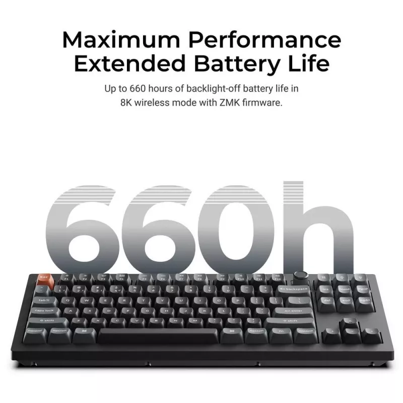 Mechaninė klaviatūra Keychron V3 Ultra 8K — laidinė ir Bluetooth, QWERTY išdėstymas, RGB LED, juoda