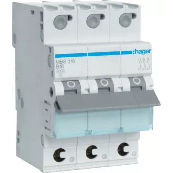 Hager MBS316 B tipo 3P 3 modulių grandinės pertraukiklis (MBS316)