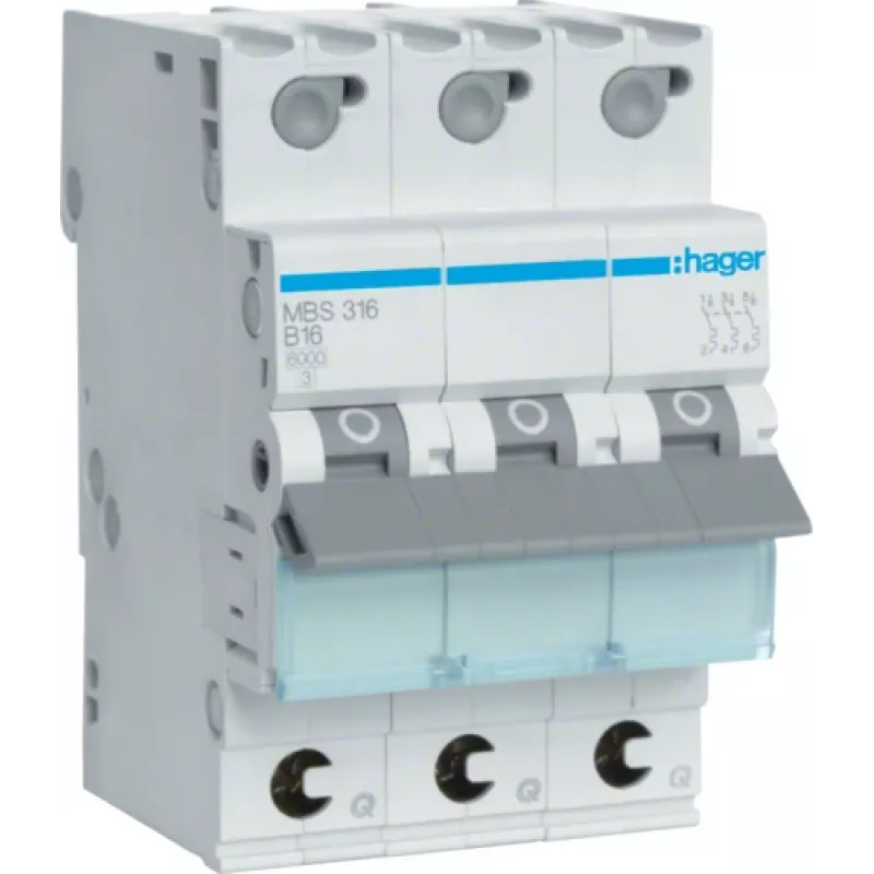 Hager MBS316 B tipo 3P 3 modulių grandinės pertraukiklis (MBS316)