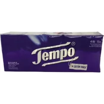 Tempo Classic 4 sluoksnių kišeninės nosinės, baltos, 15 x 10 vnt.