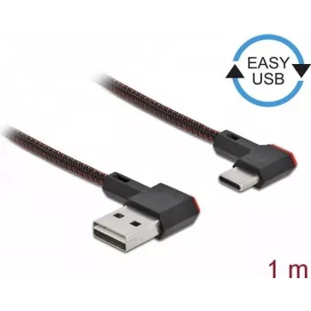 USB 2.0 laidas USB Type-A kištukas į USB Type-C kištuką kampuotas kairėn/dešinėn 1 m juodas DeLOCK 85281