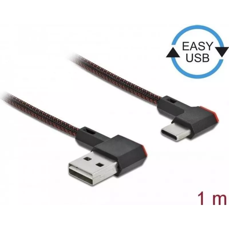 USB 2.0 laidas USB Type-A kištukas į USB Type-C kištuką kampuotas kairėn/dešinėn 1 m juodas DeLOCK 85281
