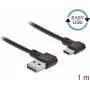 USB 2.0 laidas USB Type-A kištukas į USB Type-C kištuką kampuotas kairėn/dešinėn 1 m juodas DeLOCK 85281